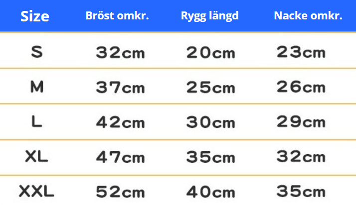 Väst The Dog Face
för hundar storleks information